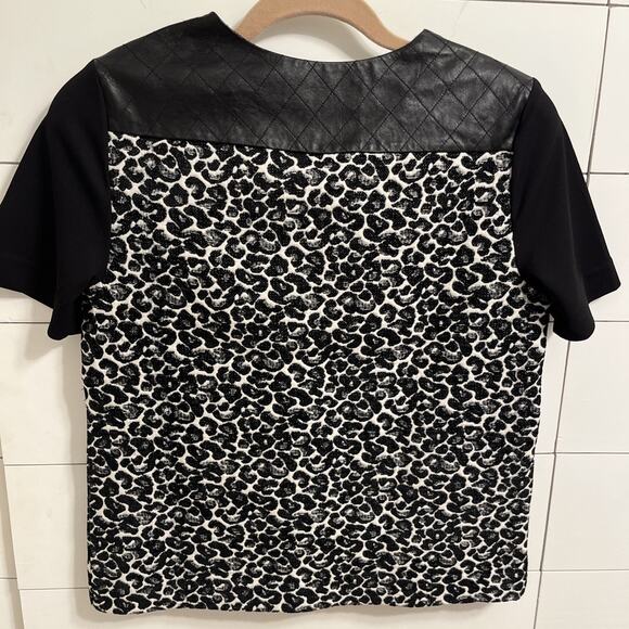 Dolce Vita Blouse Top Leather Shoulder Leopard Print Black Women's Size Small - Picture 7 of 10